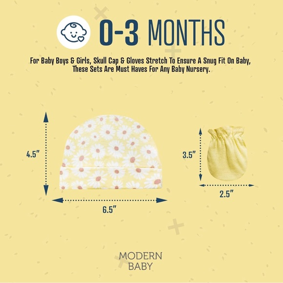 MODERN BABY Cap & Scratch Mittens Unisex 3 Pack Set Newborn Babies Infant Beanie - Picture 3 of 5